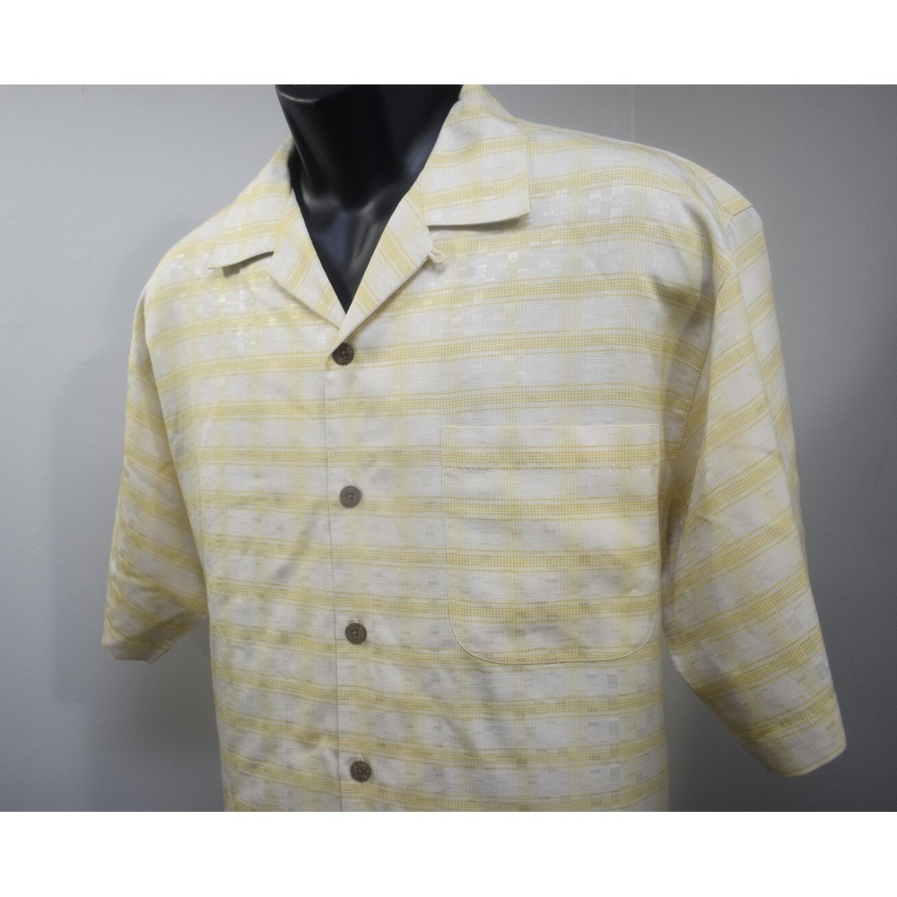 Tommy Bahama Hawaiian Shirt 100% Silk Plaid Short Sleeve Button Up Mens Medium
